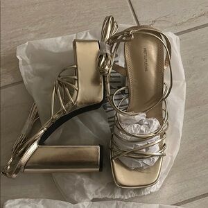 PrettyLittleThing Gold Strappy Heels